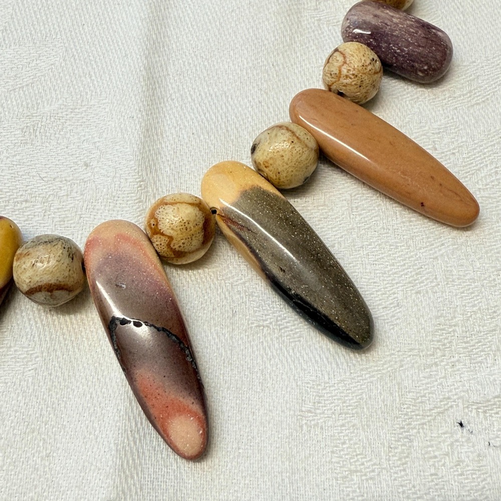 Artisan Mookaite Tiger Coral Sponge Gemstone Bead Necklace Sterling Silver - Picture 6 of 8